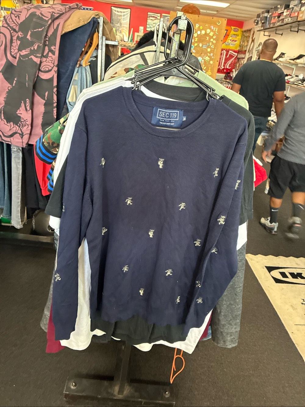 Grateful Dead Dancing Bear Embroidery Sweater Sec 119 NY Blue Long Sleeve Size M